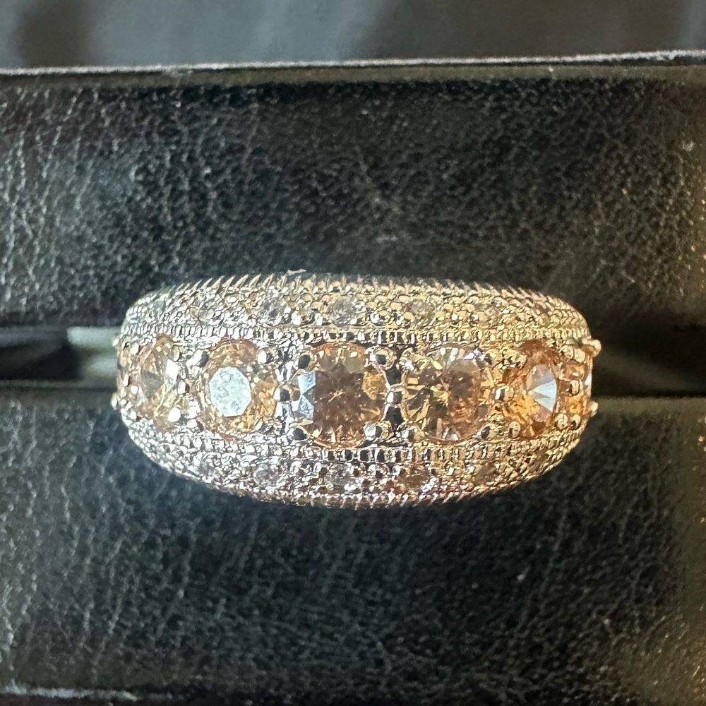 Sterling Champagne Gemstone Band Ring Size 7